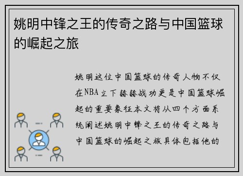 姚明中锋之王的传奇之路与中国篮球的崛起之旅